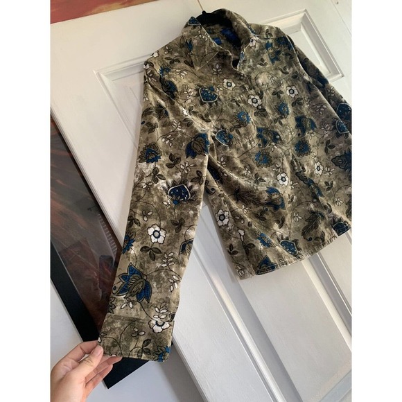 Karen Scott Sport Long Sleeve Floral Print Button-Up Top - Green Blue Size Small - Picture 3 of 8